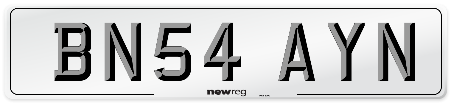 BN54 AYN Number Plate from New Reg